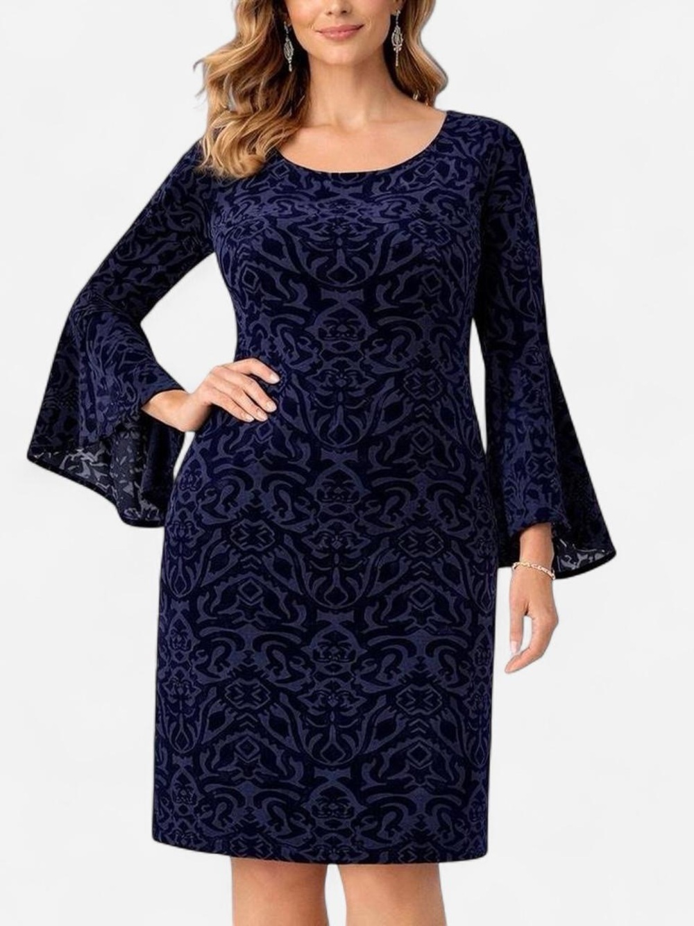 Jessica Howard Navy Velvet Burnout Dress | NWT | Petite 14P